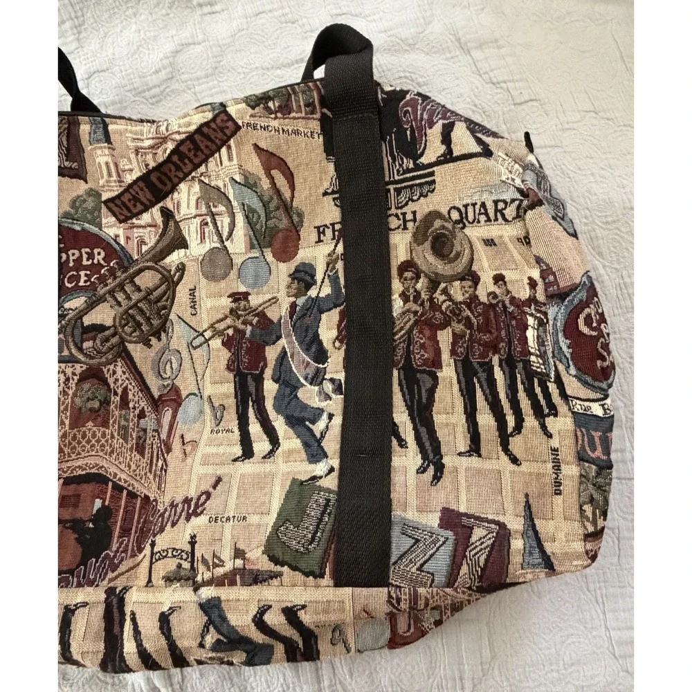 Vintage Tapestry Duffel Bag New Orleans Jazz Motif Overnight Weekender USA 90s